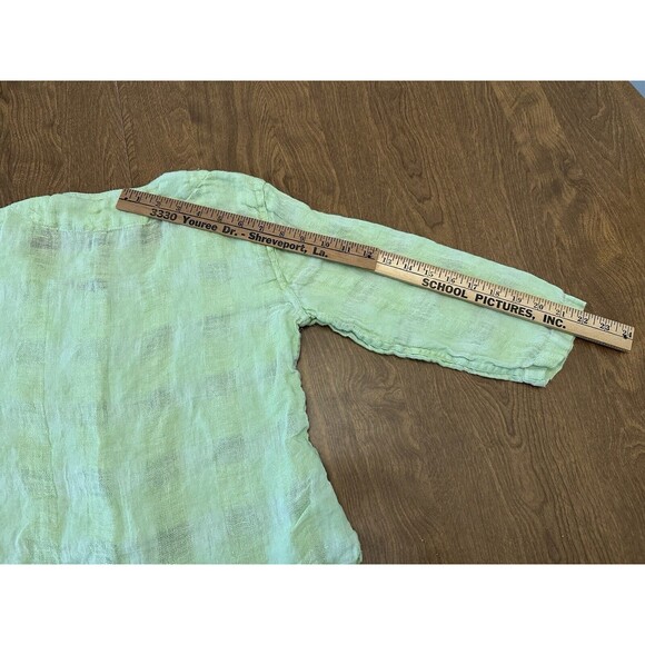 FLAX Shirt Women’s P 100% Linen Button Front Top Light Green Long Sleeve - Picture 9 of 9